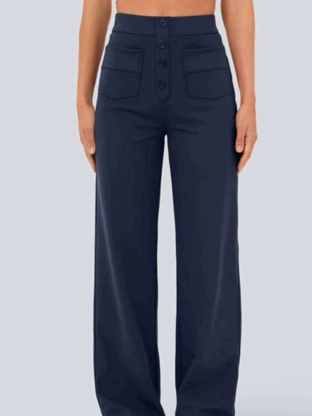 HALARA Navy High-Waist Wide Leg Pants with Button Front